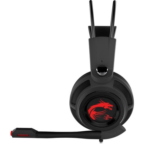 MSI DS502 Enhanced Virtual 7.1 Gaming Headset, Large 40mm Drivers, Closed Ear Cup Design, Vibration System, LED Lighting, Adjustable Microphone, Self-Adjusting Headband, Black - Red MSI DS502 Enhanced Virtual 7.1 Gaming Headset, Large 40mm Drivers, Closed Ear Cup Design, Vibration System, LED Lighting, Adjustable Microphone, Self-Adjusting Headband, Black - Red
